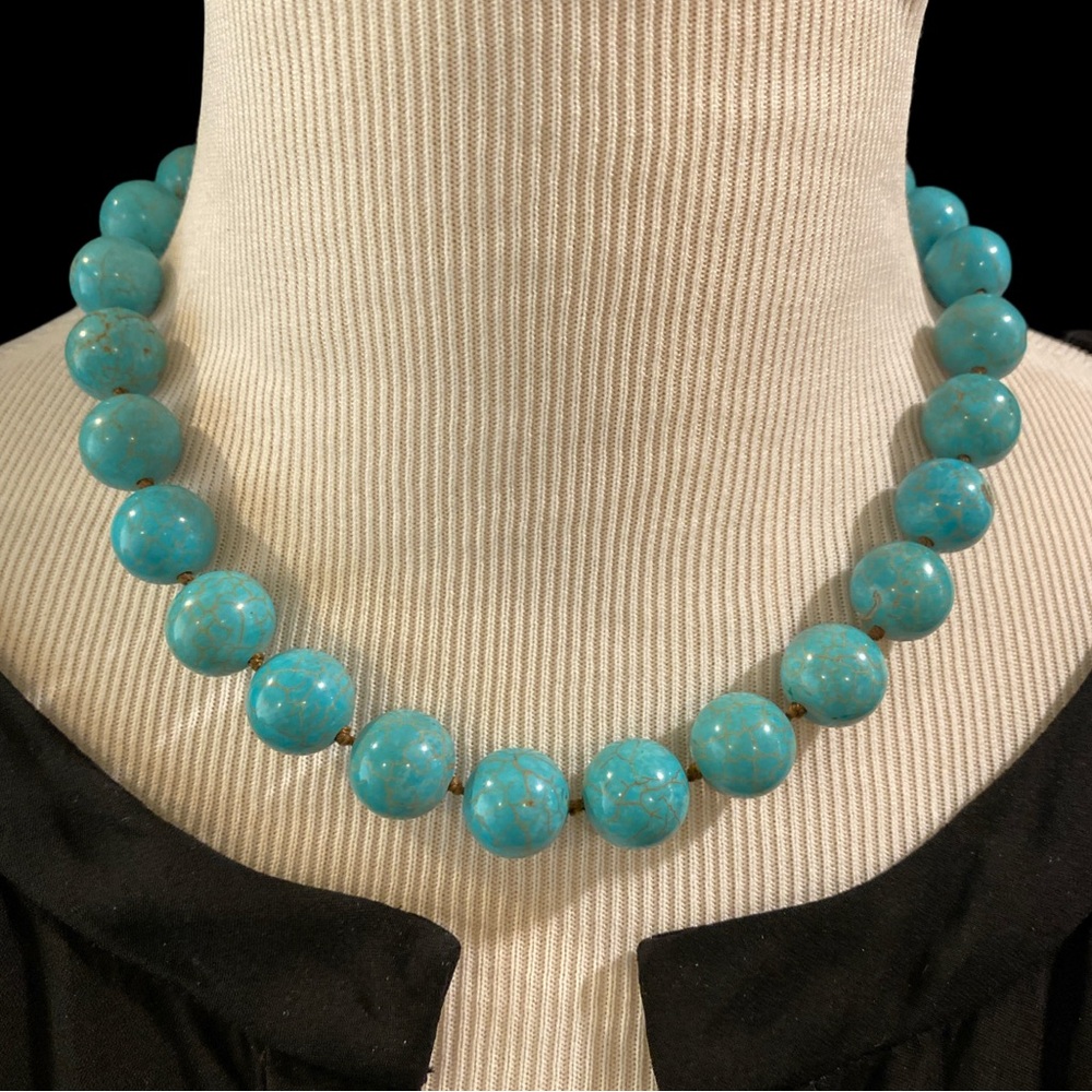 Turquoise Blue Dyed Stone Choker Necklace